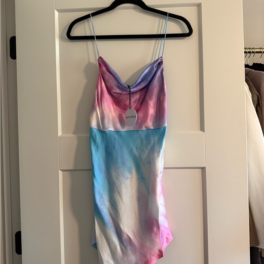 BRAND NEW WITH TAGS - Retrofete Auris Dress Tie Dye Silk Mini
Asymmetrical Hem - Picture 2 of 4
